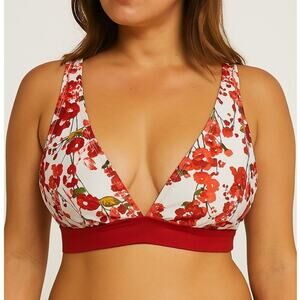 Adore Me Red Floral Bikini Bathing Suit Top Women's XL Swim Tie Back Summer